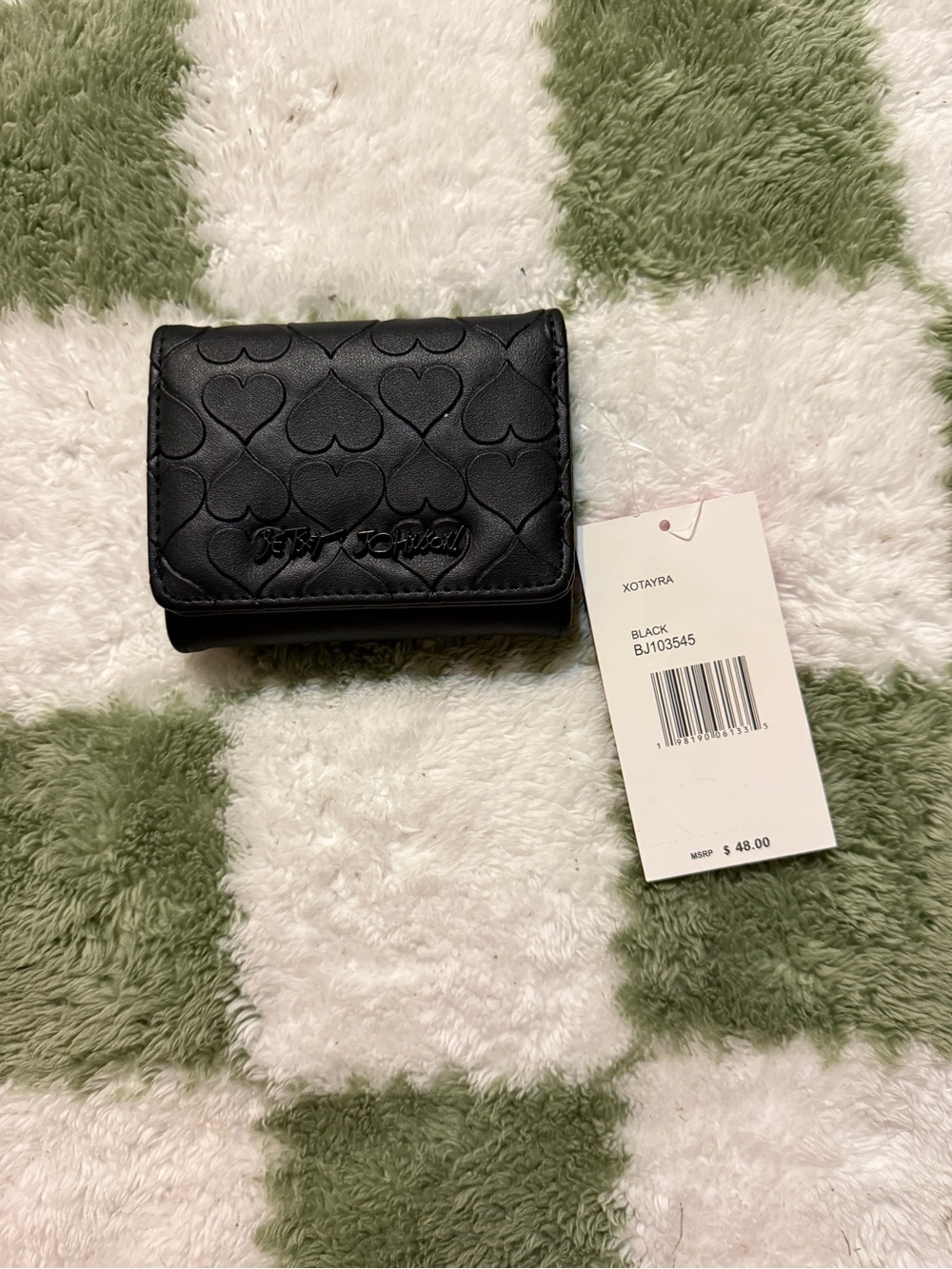 Betsey Johnson Black Quilted Heart Compact Wallet